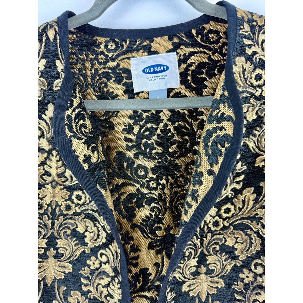 OLD NAVY Black Gold Brocade Jacquard Collarless Jacket Blazer‎ Women Size M - Picture 12 of 15